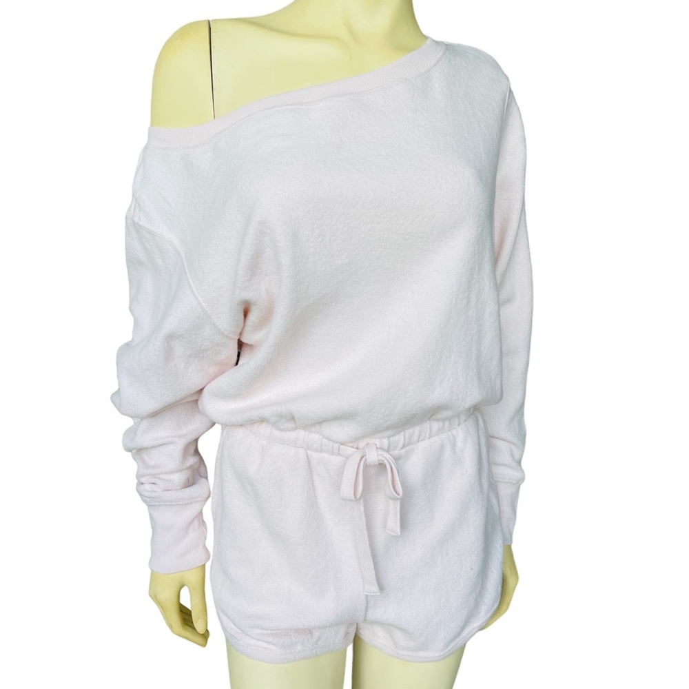 Spiritual Gangster Sherpa Off Shoulder Women’s Romper Pink Shorts - Picture 8 of 11